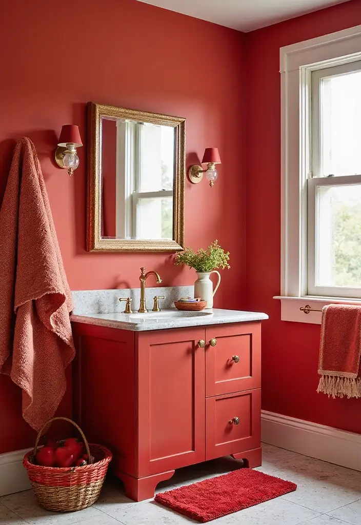 27 Red Bathroom Ideas That Add Drama - 27. Seasonal Red Decor Changes