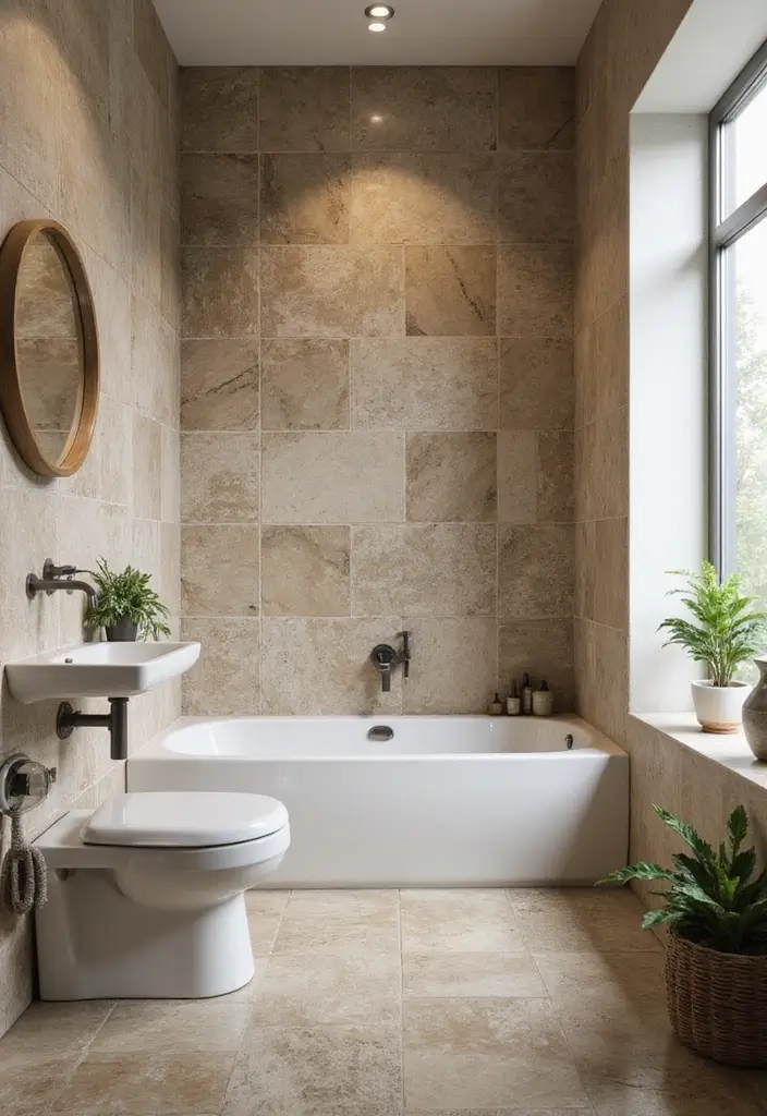 27 Small Bathroom Tile Ideas That Create Space - 13. Recycled Stone Tiles