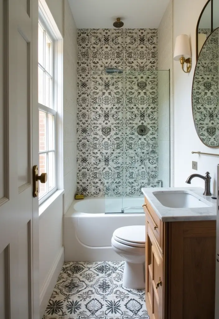 27 Small Bathroom Tile Ideas That Create Space - 14. Decorative Cement Tiles
