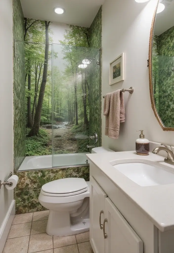 27 Small Bathroom Tile Ideas That Create Space - 18. Nature Scene Tiles