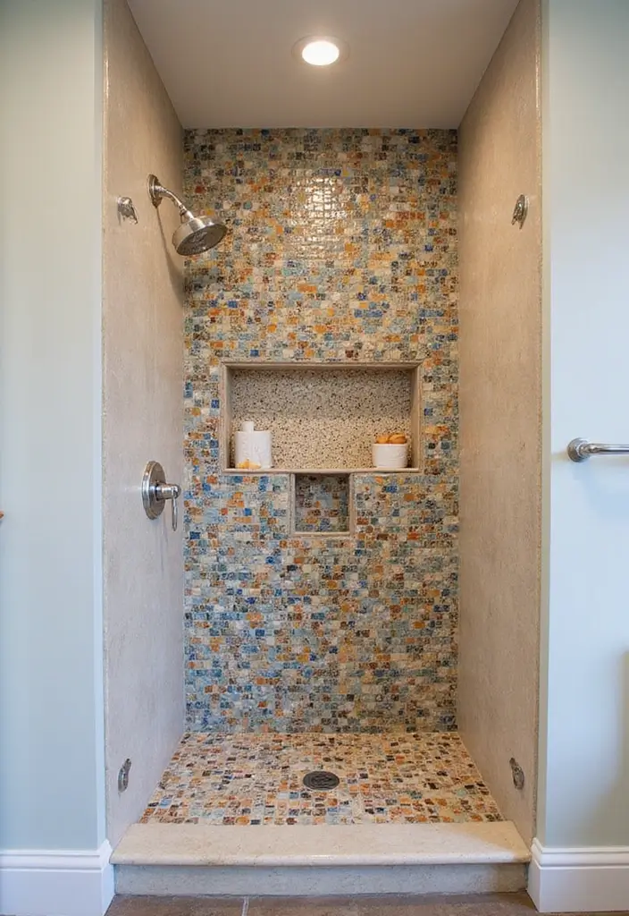 27 Small Bathroom Tile Ideas That Create Space - 2. Mosaic Tiles for a Pop of Color