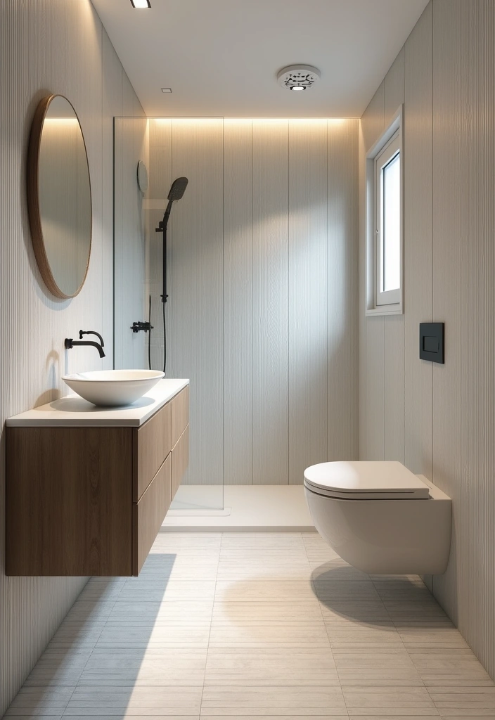 27 Small Bathroom Tile Ideas That Create Space - 20. Vertical Grout Lines