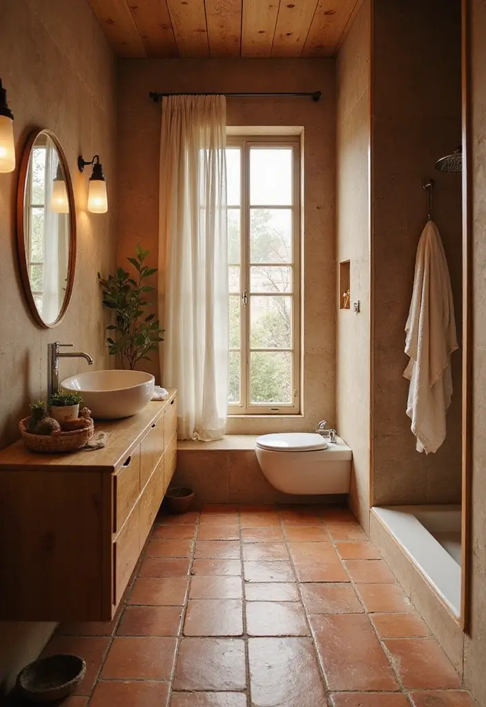 27 Small Bathroom Tile Ideas That Create Space - 4. Eco-Friendly Terracotta Tiles