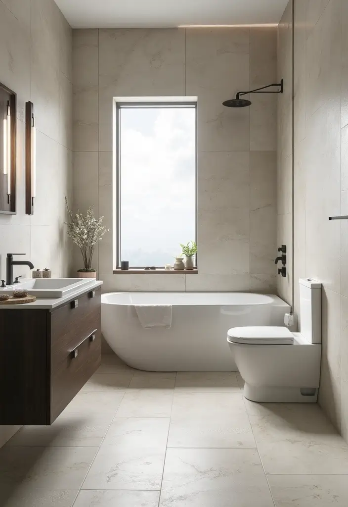 27 Small Bathroom Tile Ideas That Create Space - 5. Large Format Tiles