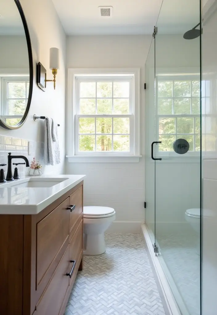 27 Small Bathroom Tile Ideas That Create Space - 8. Subway Tile with a Twist