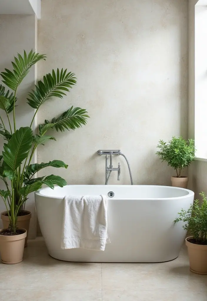 28 Bathroom Decor Beige And Calming - 20. Beige and Green Plants