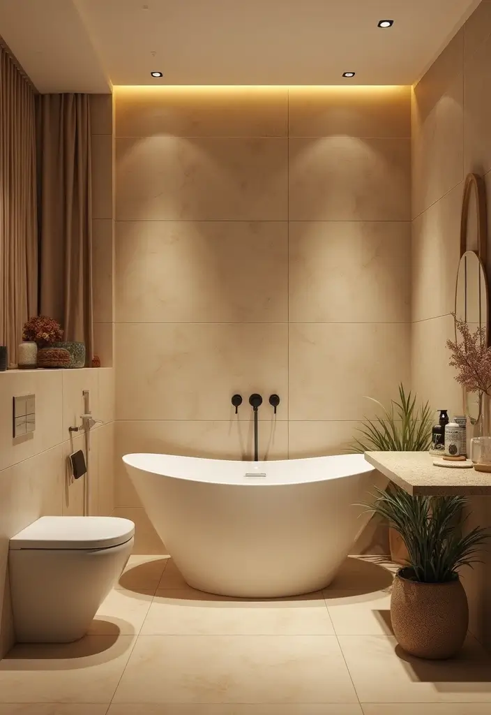 28 Bathroom Decor Beige And Calming - 5. Eco-Friendly Lighting