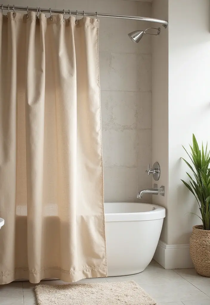 28 Bathroom Decor Beige And Calming - 7. Beige Eco-Friendly Shower Curtain