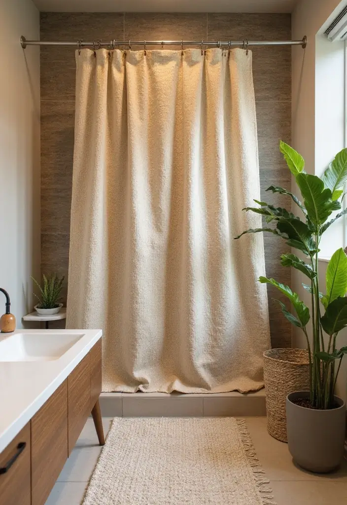 28 Bathroom Hardware Ideas That Upgrade Instantly - 25. Natural Fiber Shower Curtain