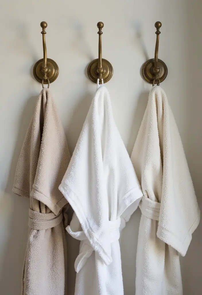 28 Bathroom Hardware Ideas That Upgrade Instantly - 27. Elegant Robe Hooks