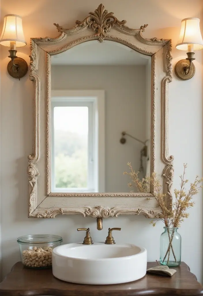 28 Bathroom Ideas Mirrors That Double As Art - 13. Vintage Shabby Chic Mirror