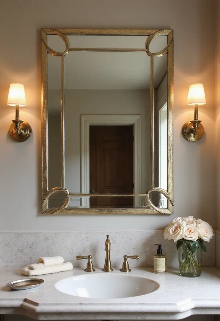 28 Bathroom Ideas Mirrors That Double As Art - 17. Art Deco Inspired Mirror