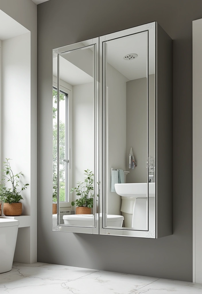 28 Bathroom Ideas Mirrors That Double As Art - 19. Mirrored Cabinet with Decorative Details