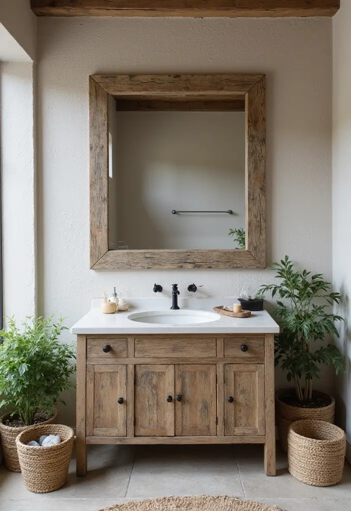 28 Bathroom Ideas Mirrors That Double As Art - 2. Rustic Distressed Wood Mirror
