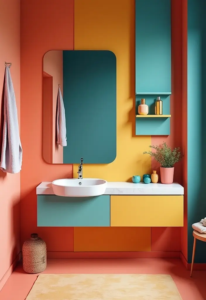 28 Bathroom Ideas Mirrors That Double As Art - 21. Color-Blocked Mirror