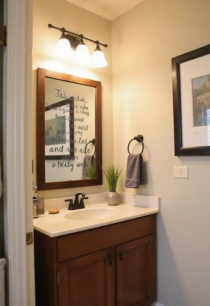 28 Bathroom Ideas Mirrors That Double As Art - 25. Customized Mirror with Your Favorite Quote