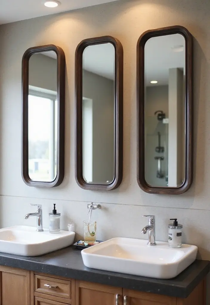 28 Bathroom Ideas Mirrors That Double As Art - 26. Framed Split Mirror Design