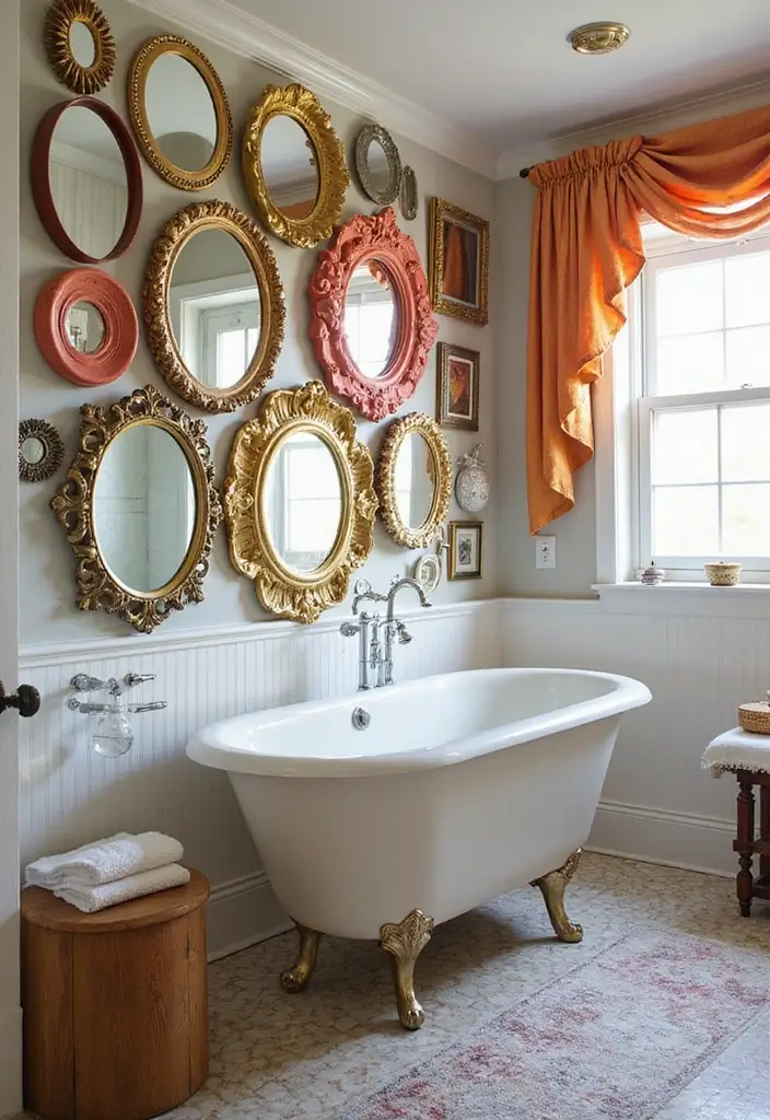 28 Bathroom Ideas Mirrors That Double As Art - 5. Eclectic Gallery Wall of Mirrors