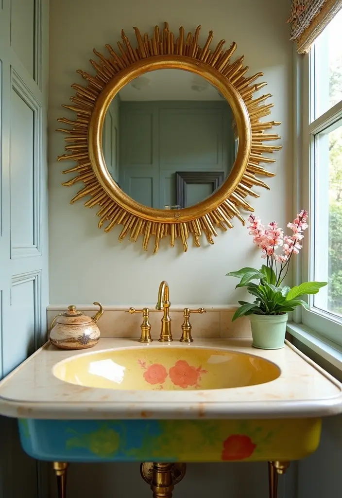 28 Bathroom Ideas Mirrors That Double As Art - 6. Vintage Sunburst Mirror