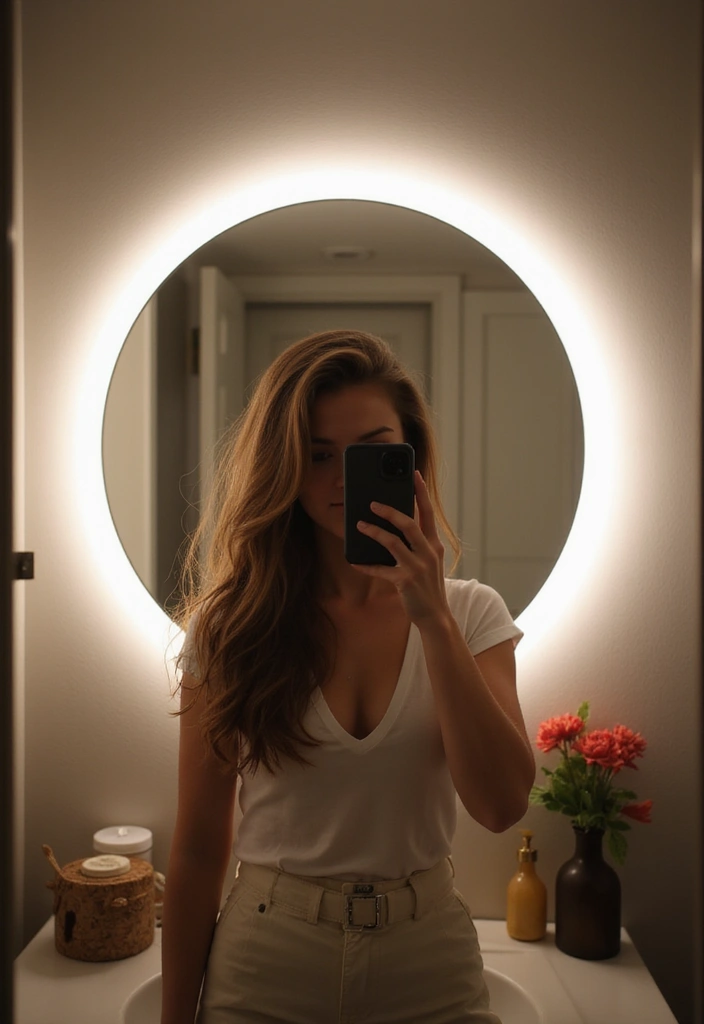28 Bathroom Mirror Selfie Ideas For Perfect Shots - 14. Layer Backlighting