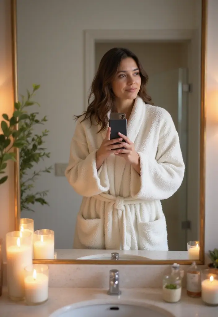 28 Bathroom Mirror Selfie Ideas For Perfect Shots - 22. Create a Spa Vibe