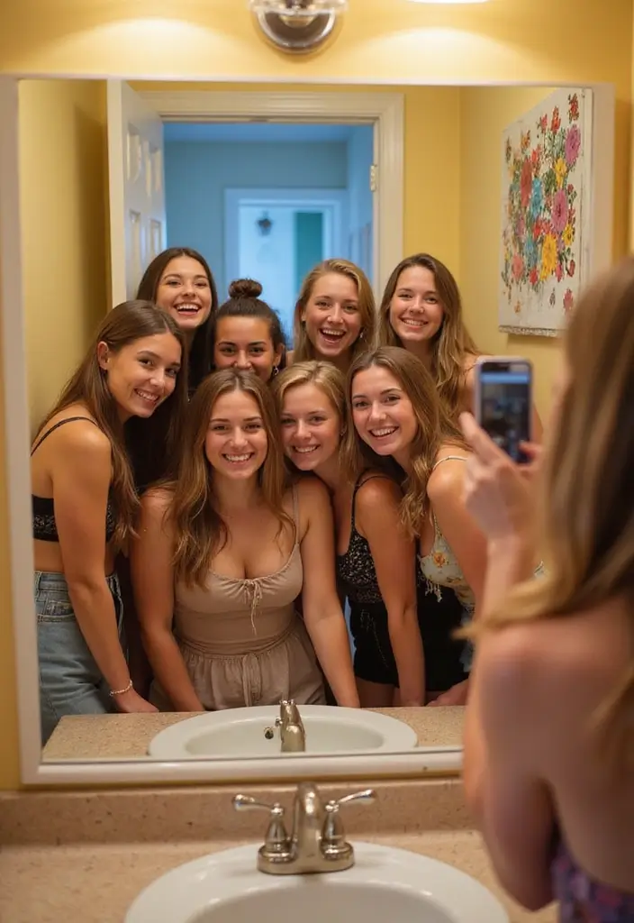 28 Bathroom Mirror Selfie Ideas For Perfect Shots - 25. Make It a Group Shot