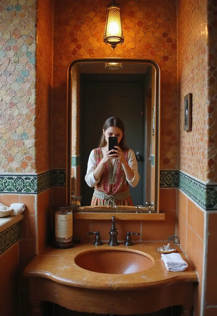 28 Bathroom Mirror Selfie Ideas For Perfect Shots - 26. Embrace a Global Influence