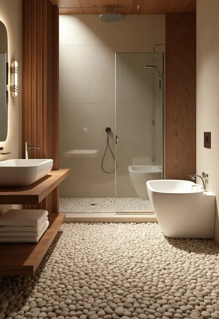 28 Bathroom Tiling Ideas For A Custom Look - 19. Pebble Tiles