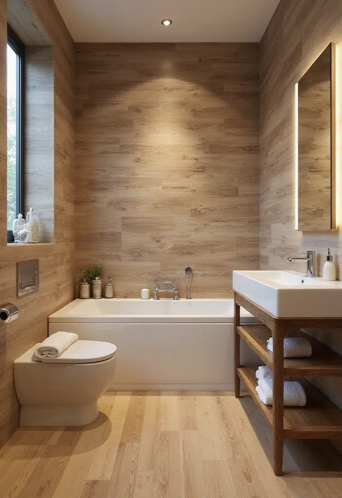 28 Bathroom Tiling Ideas For A Custom Look - 25. Wood-Look Tiles