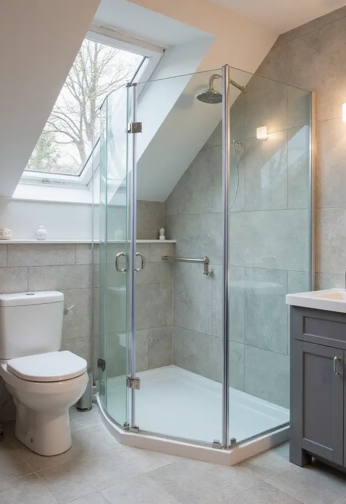 28 Dormer Bathroom Ideas That Maximize Space - 1. Cozy Corner Shower