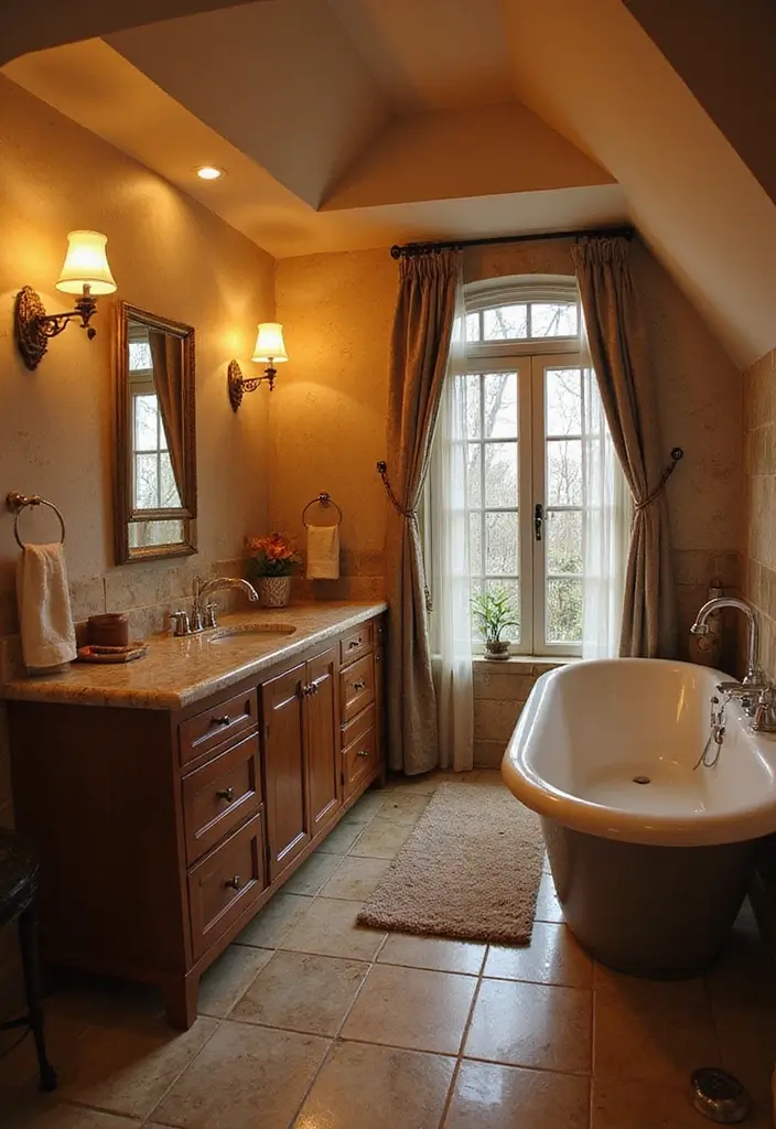 28 Dormer Bathroom Ideas That Maximize Space - 10. Warm Lighting