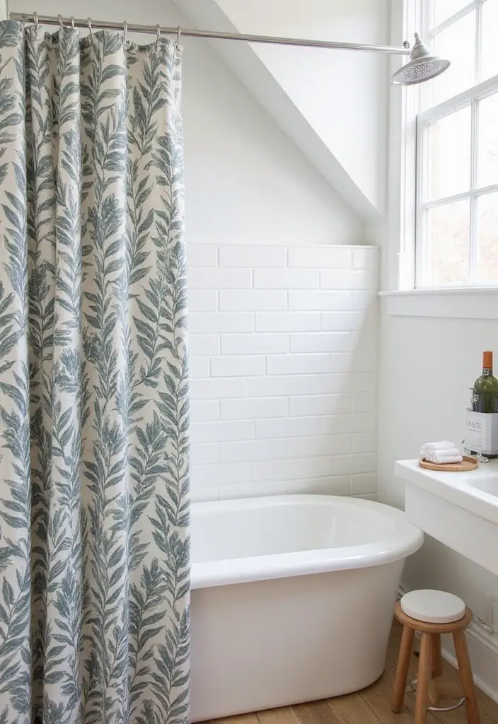 28 Dormer Bathroom Ideas That Maximize Space - 12. Chic Shower Curtains
