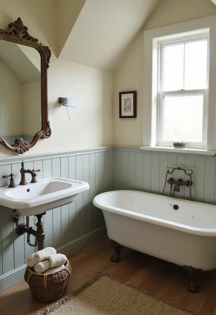 28 Dormer Bathroom Ideas That Maximize Space - 13. Vintage Accents