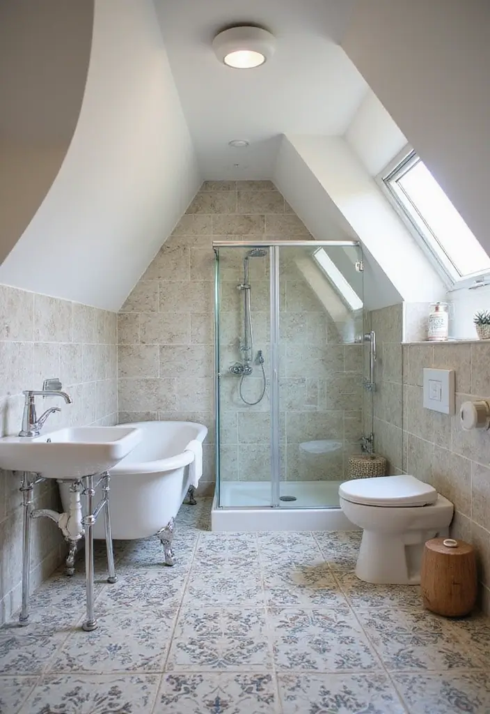 28 Dormer Bathroom Ideas That Maximize Space - 14. Creative Tile Patterns