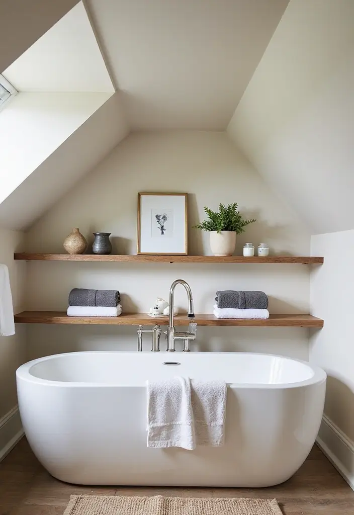 28 Dormer Bathroom Ideas That Maximize Space - 15. Open Shelving