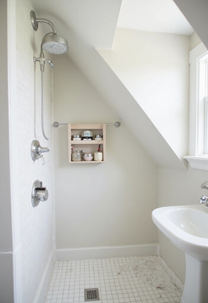 28 Dormer Bathroom Ideas That Maximize Space - 26. Minimalist Shower Caddy