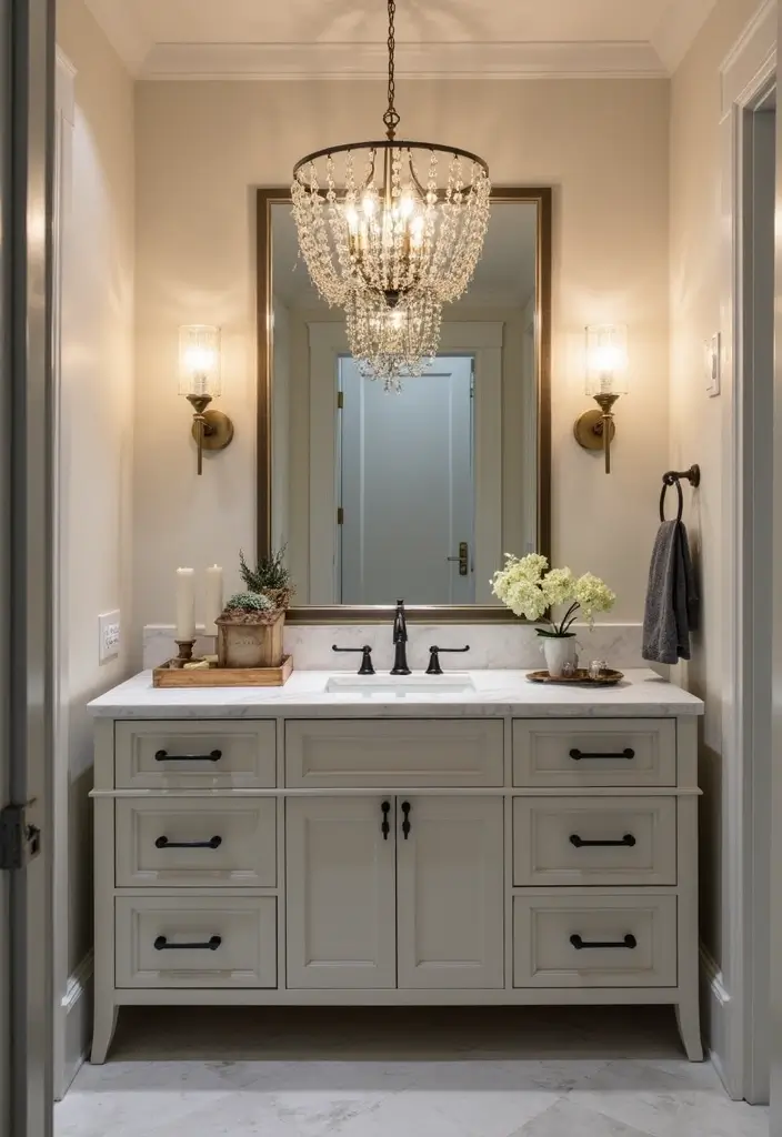 28 Modern Bathroom Bloxburg Ideas For Builders - 6. Statement Lighting