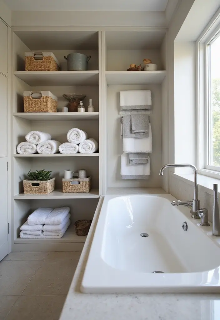 28 Modern Bathroom Bloxburg Ideas For Builders - 8. Open Shelving