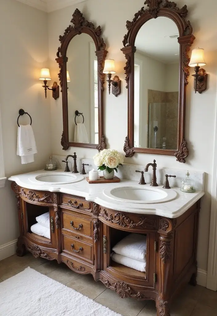 28 Old World Bathroom Designs That Feel Grand - 14. Freestanding Vanities