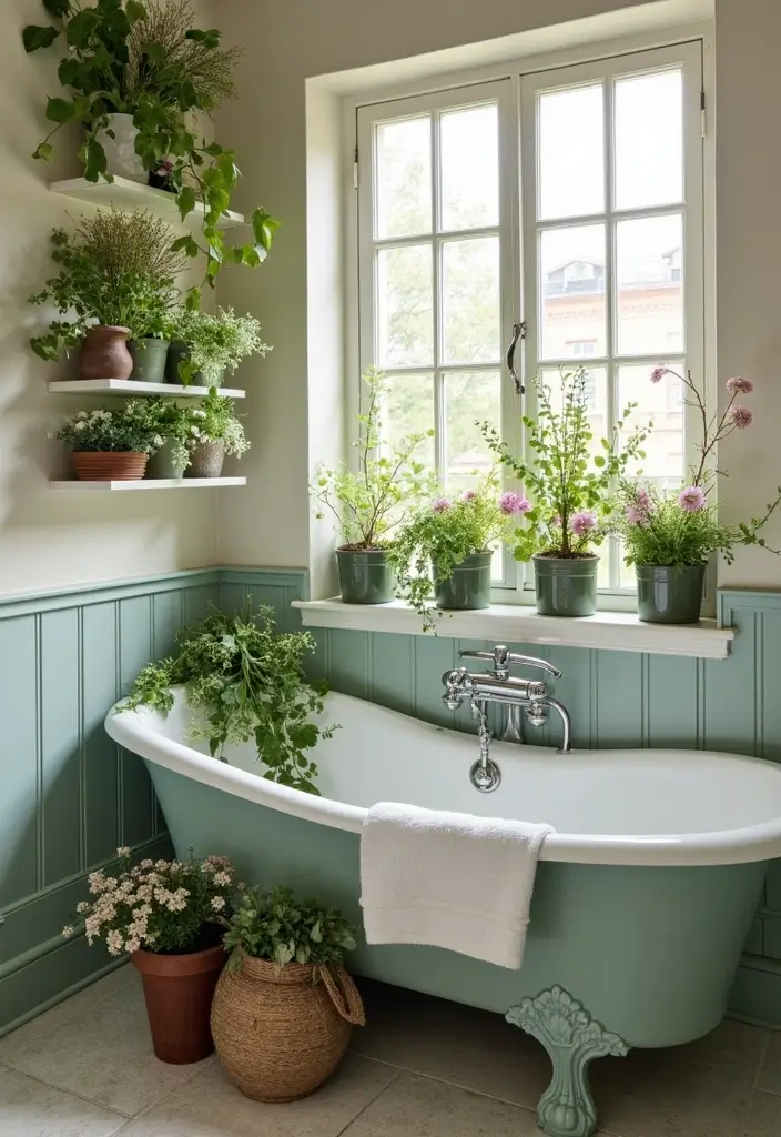 28 Old World Bathroom Designs That Feel Grand - 18. Fresh Flowers and Greenery