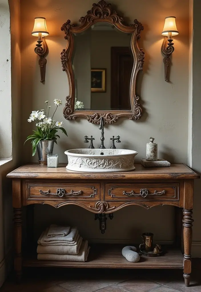 28 Old World Bathroom Designs That Feel Grand - 2. Ornate Sinks