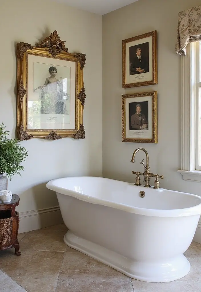 28 Old World Bathroom Designs That Feel Grand - 25. Statement Wall Art