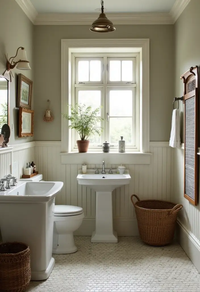 28 Old World Bathroom Designs That Feel Grand - 26. Vintage Laundry Solutions