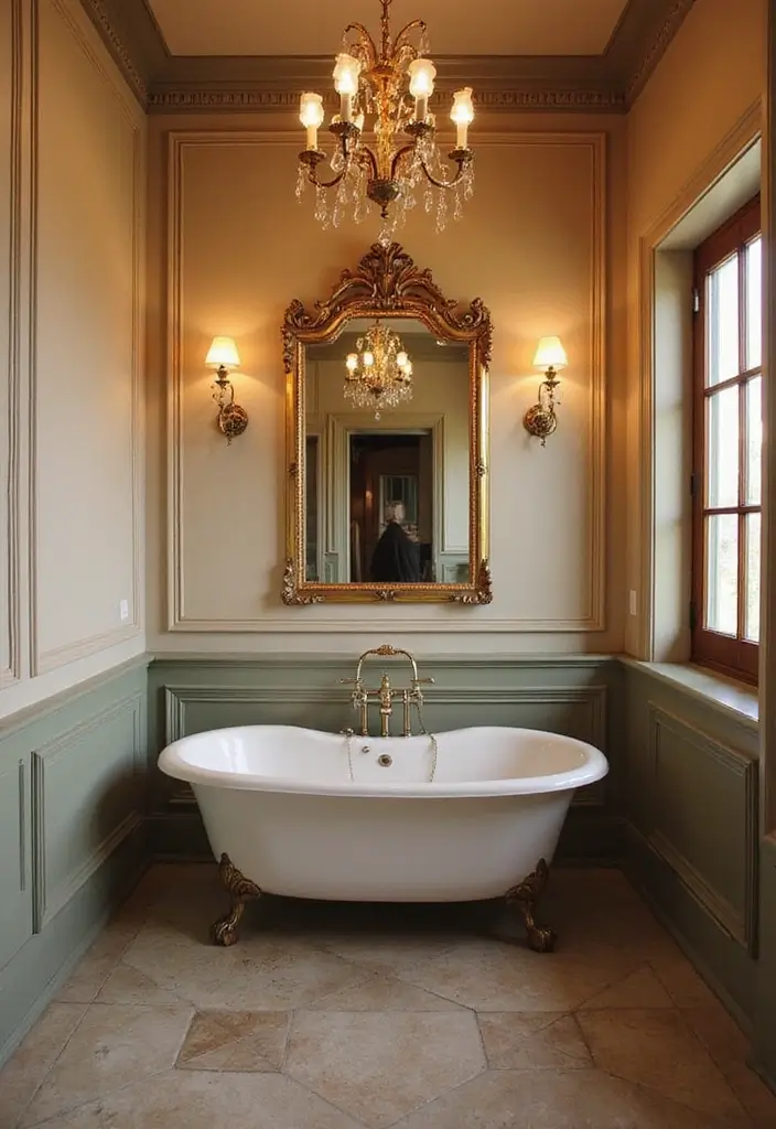 28 Old World Bathroom Designs That Feel Grand - 3. Vintage Lighting Fixtures