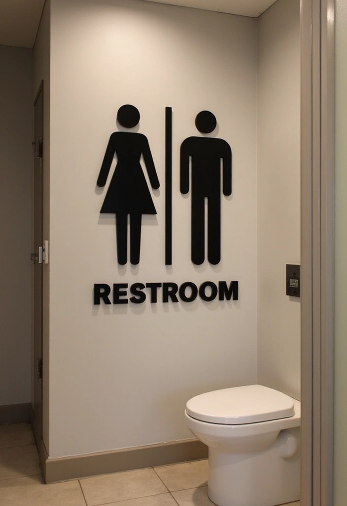28 Restaurant Bathroom Ideas That Impress Guests - 13. Memorable Signage