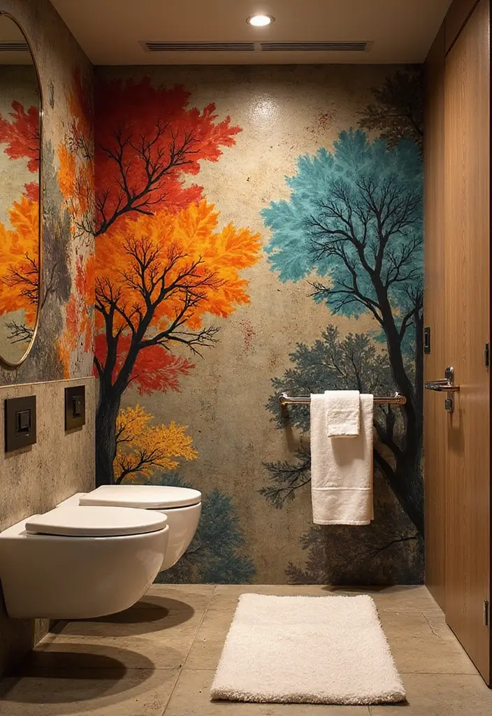 28 Restaurant Bathroom Ideas That Impress Guests - 3. Artistic Wall Murals