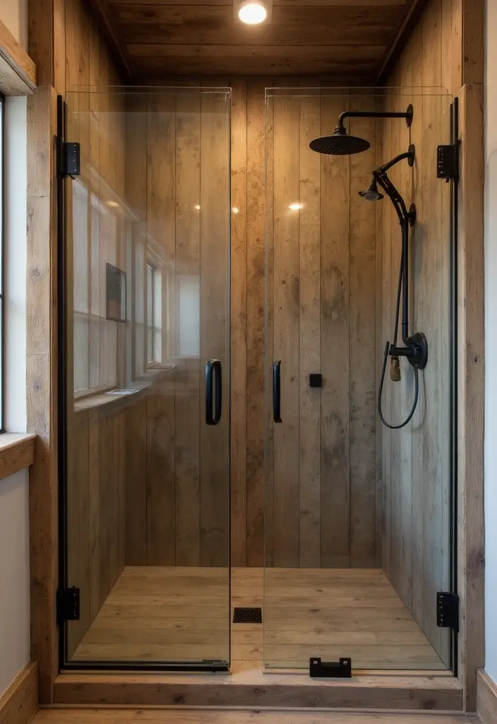 28 Rustic Bathroom Shower Designs That Feel Natural - 1. Reclaimed Wood Shower Walls