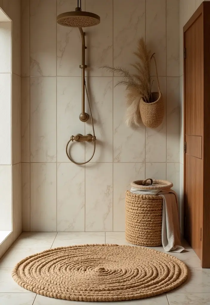 28 Rustic Bathroom Shower Designs That Feel Natural - 13. Rustic Shower Mats