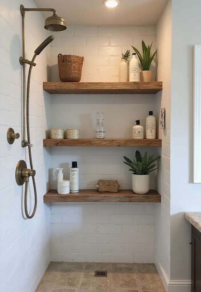 28 Rustic Bathroom Shower Designs That Feel Natural - 18. Rustic Shelving Solutions