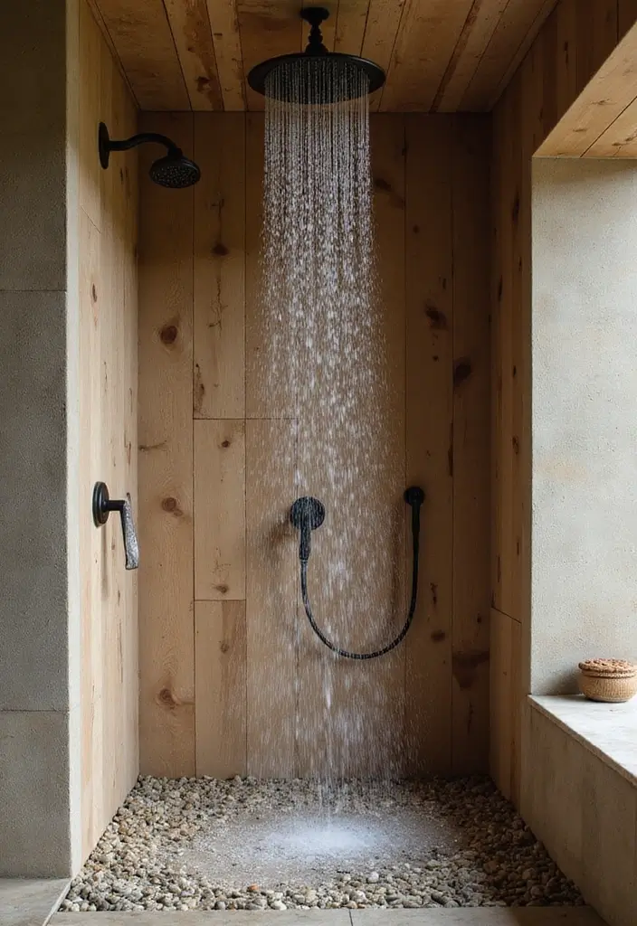 28 Rustic Bathroom Shower Designs That Feel Natural - 19. Adding a Rain Showerhead